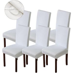 Genina Waterproof Chair Covers for Dining Room Dining Chair Covers Kitchen Parsons Chair Covers (White, 6 PCS)