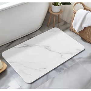 DRINKPOD Stone Bath Mat Diatomaceous Earth Shower Mat Non-Slip Super Absorbent Bathroom Floor Mat Quick Drying Natural 23x15 (White & Blue Marble)