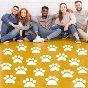 ReliThick 30 Pcs Paw Print Floor Decal 7.5" Large Pawprints Wall Cling Self Adhesive Footprint Floor Cling Window Stickers Wall Decal for Bedroom Living Room Decor(White)