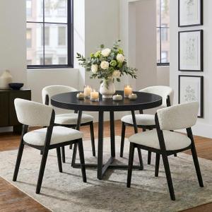 NUTIKAS 42 Inch Round Dining Table for 4, Modern Black Wood Grain Kitchen Table with Cross Metal Legs, Circular Industrial Dinner Table for Small Spaces, Breakfast Nook, Apartment, Office