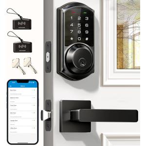 Veise VE06-L Smart Locks with 2 Lever Handle Set, App Control, Keyless Entry Deadbolt for Front Door, Electronic Digital Touchscreen Keypad, Auto Lock, Waterproof, Easy Installation, Matte Black