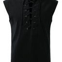 JOGAL Mens Renaissance Shirt Pirate Medieval Sleeveless Halloween Costume Steampunk Viking Lace-up Stand Collar Shirts, Size S