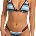 Thong Bikini Set for Women Triangle High Cut Cheeky Bathing Suit for Beach Pool Summer Swimwear (Blue, M)