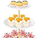 BACUTHY 3 Tier Cupcake Stand Holder, Plastic Cup Cake Stand Towel with Tiered Serving Tray for Cupcakes, Donuts, Fruits and More, White (White)