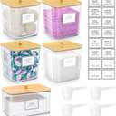 4+1 Pack Laundry Room Organization Containers,Clear Laundry Pods Container,Large Laundry Detergent Powder Storage Containers with Wooden Lids & Labels,Laundry Pods Holder for Scent Booster,Powder,Pods