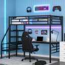 Bellemave Twin Size Loft Bed with Storage Stairs, Metal Loft Bed for Kids, Teens, Black