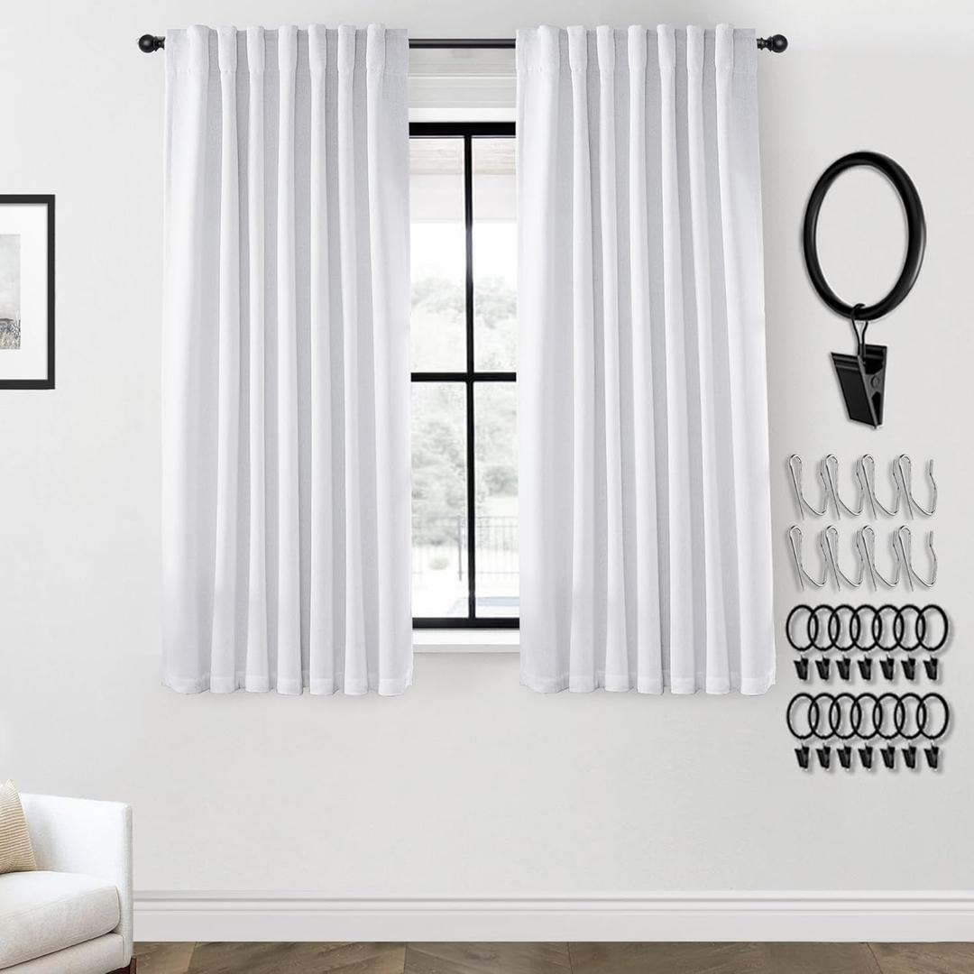 PANELSBURG White Curtains 54 Inch Length for Bedroom 2 Panels Set,Short Window Blackout Linen Back Tab Rod Pocket Thermal Insulated Curtains for Kitchen Kids Room
