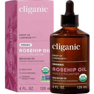 Cliganic Organic Rosehip Seed Oil for Face, 100% Pure | Natural Cold Pressed Unrefined Non-GMO | Carrier Oil for Skin, Hair & Nails