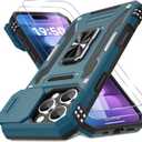 DEERLAMN Case for iPhone 16 Pro with Slide Camera Cover+Screen Protector(2 Packs), Rotated Ring Kickstand Military Grade Shockproof Protective Cover-Light Blue