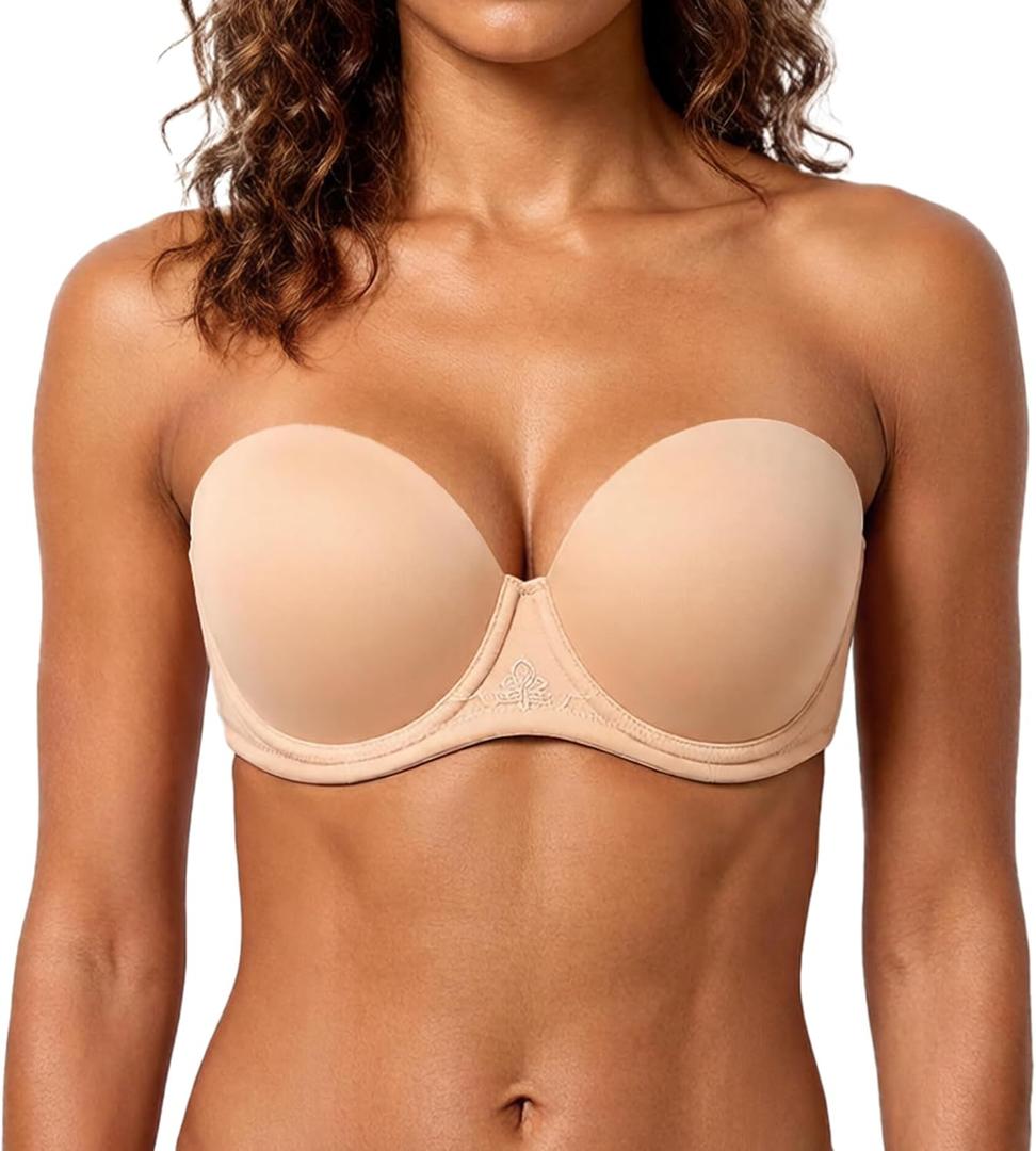 HACI Full Coverage Strapless Bra for Large Bust Contour Underwire Plus Size Convertible Multiway (34H, Beige)