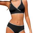 KANGKANG Girls Swimsuit Bikini Set Solid Color V-Neck Two Piece Bathing Suit with Chest Pad Adjustable Straps Swimwear 7-16T (11-12 Years, Black)