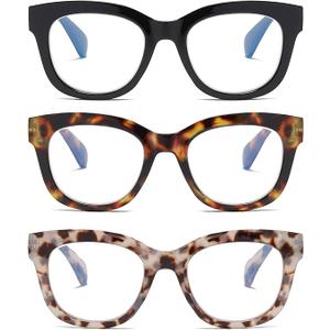 3 Pack Oversized Blue Light Blocking Reading Glasses for Women, Retro Style Readers with Spring Hinge +2.50