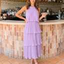 ZESICA Women's 2026 Summer Sleeveless Halter Neck Ruffle Tiered Layed Chiffon Flowy Swing Long Midi Dress (Purple, M)