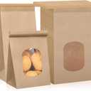 250 Pcs Bakery Bags with Window Small Kraft Paper 3.54 x 2.36 x 6.7 Inch Cookie Treat Tin Tie Tab Lock Brown for Coffee Food Candy Gift Packaging Party