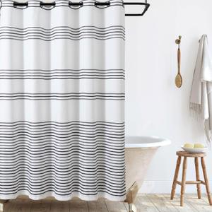 jinchan Extra Long No Hooks Needed Black and White Shower Curtain Modern Striped Waterproof Fabric Shower Curtains for Bathroom Hotel Spa 70x84 Inch