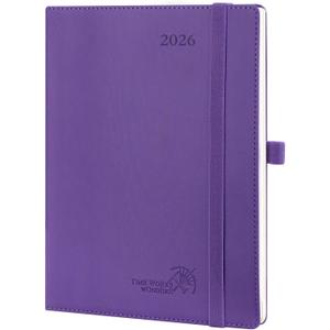 POPRUN 2026 Planner (Medium - 6.5'' x 8.5'') - 2026 Weekly Calendar (Jan. 2026 - Dec. 2026) with Hourly Time Slots, Weekly Monthly Appointment Book for Time Management, Leather Soft Cover - Purple