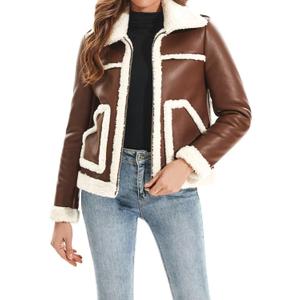 Women's Faux Shearing Moto Jacket Thick Fur Lined Coat Sherpa Leather Jacket