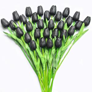 Subacy 30 PCS Artificial Tulips Real Touch Tulips 13.5inch Long Stem Fake Flowers Silk Flowers for Spring Easter Mother's Day Decorations（White+Light Blue）