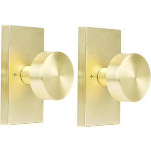 2 Pack Gold Dummy Door Knob Interior,Satin Brass Bifold and Closet Door Knobs Inactive Dummy Door Handles