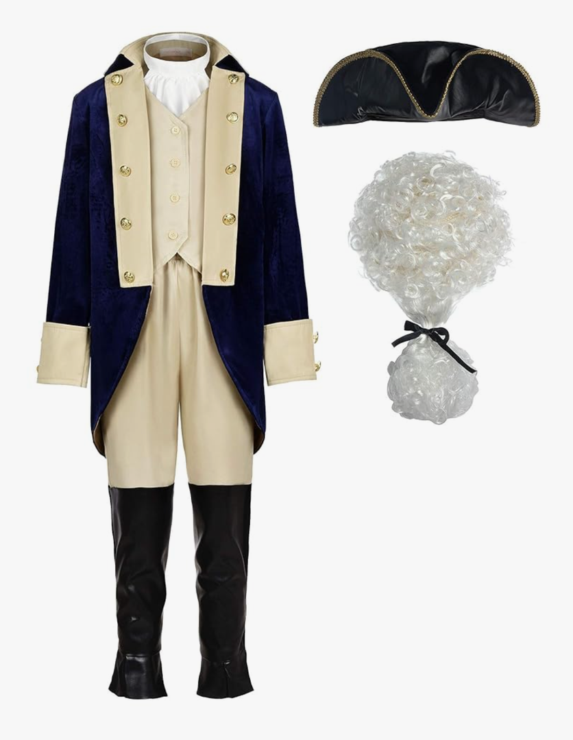 ReliBeauty Washington Costume Boys Hamilton American Colonial Uniform with Wig, Size 130