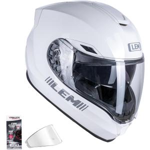 LEM Motorcycle Helmets Full Face, Helmets for Men DOT Certified, PINLOCK & DVS Dual Vision, Motorcycle Street Bike Helmet for Adults Fiberglass Shell Bluetooth Ready for Cruiser(White, Size M)