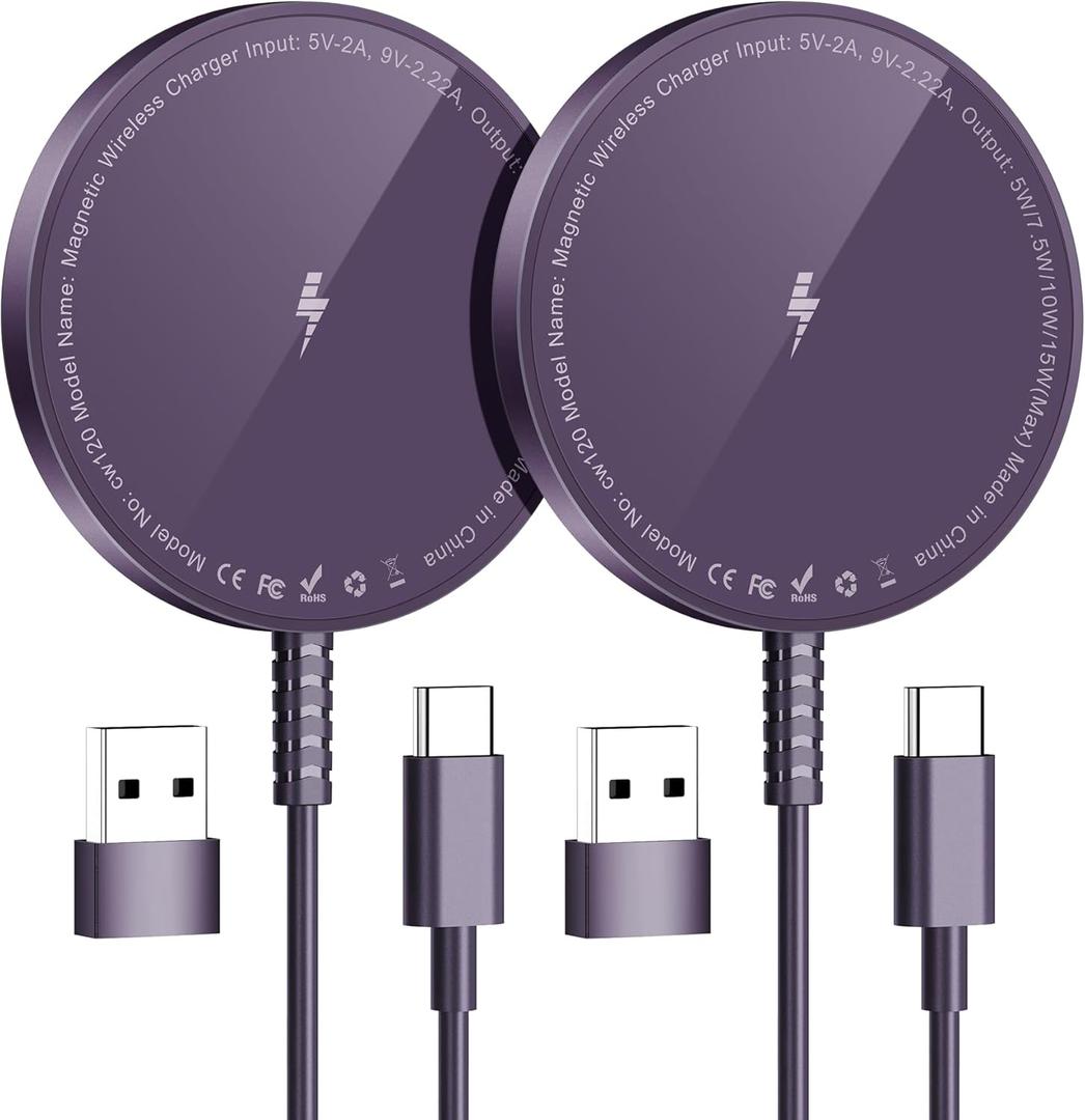 Magnetic Wireless Charger for iPhone: Compatible with Magsafe Charger iPhone 17 16 15 14 13 12 Series & Airpods 4 3 2 Pro-Fast 15W Max Charging Pad Strong Magnet, Dual USB-C/A Ports-Home Office Travel