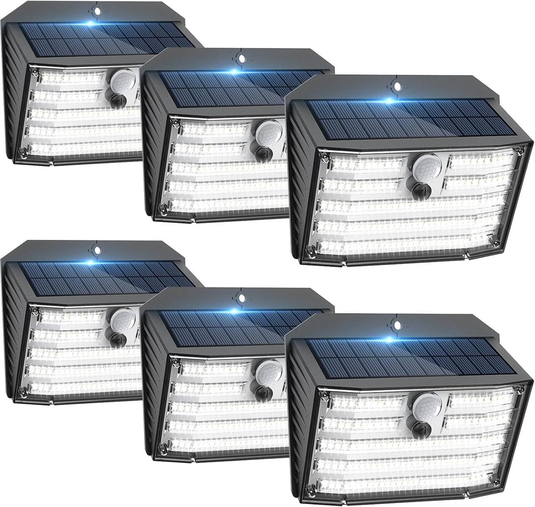 [6 Packs] Solar Motion Lights Outdoor, Ultra Bright Solar Fence Lights with Motion Sensor, IP65 Waterproof Security Light 3 Modes, 270 Lighting Angle, Wall Lights for Deck Patio Fence Garage Door (Cool White)