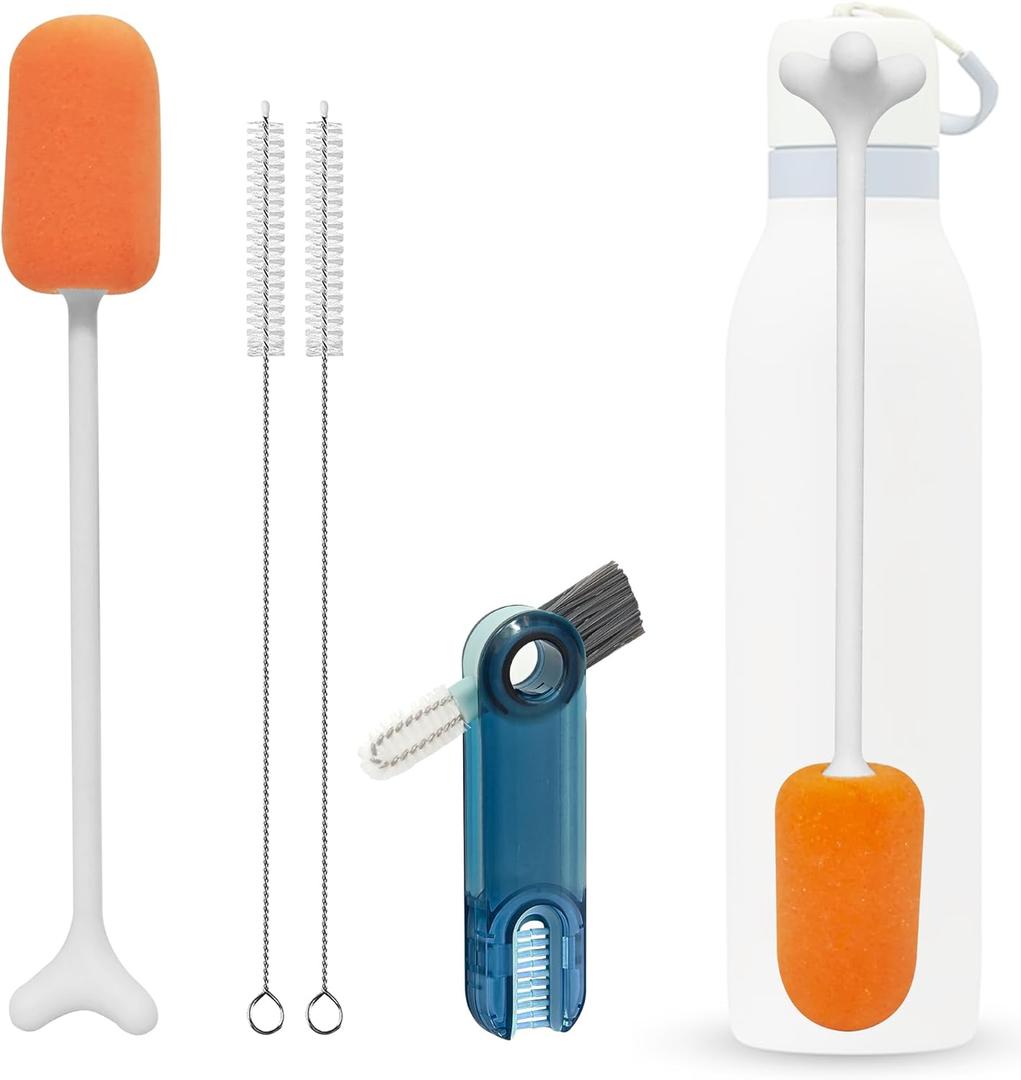 4 Pack Water Bottle Brush Cleaner Set for Owala Twist, Free-Standing Cleaner for Stanley All Day Slim, 2 Straw Brushes, 3-in-1 Lid Cleaning Brush for Spout Crevices
