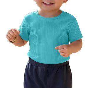 LessonZoo Toddler Boys' Ribbed Shirts | Short Sleeve T-Shirts, Ribbed Knit, Crew Neck, Summer, Stretchy, Cute, Solid, Basic, Baby Boys' Clothes, for Kids Ages, 5T