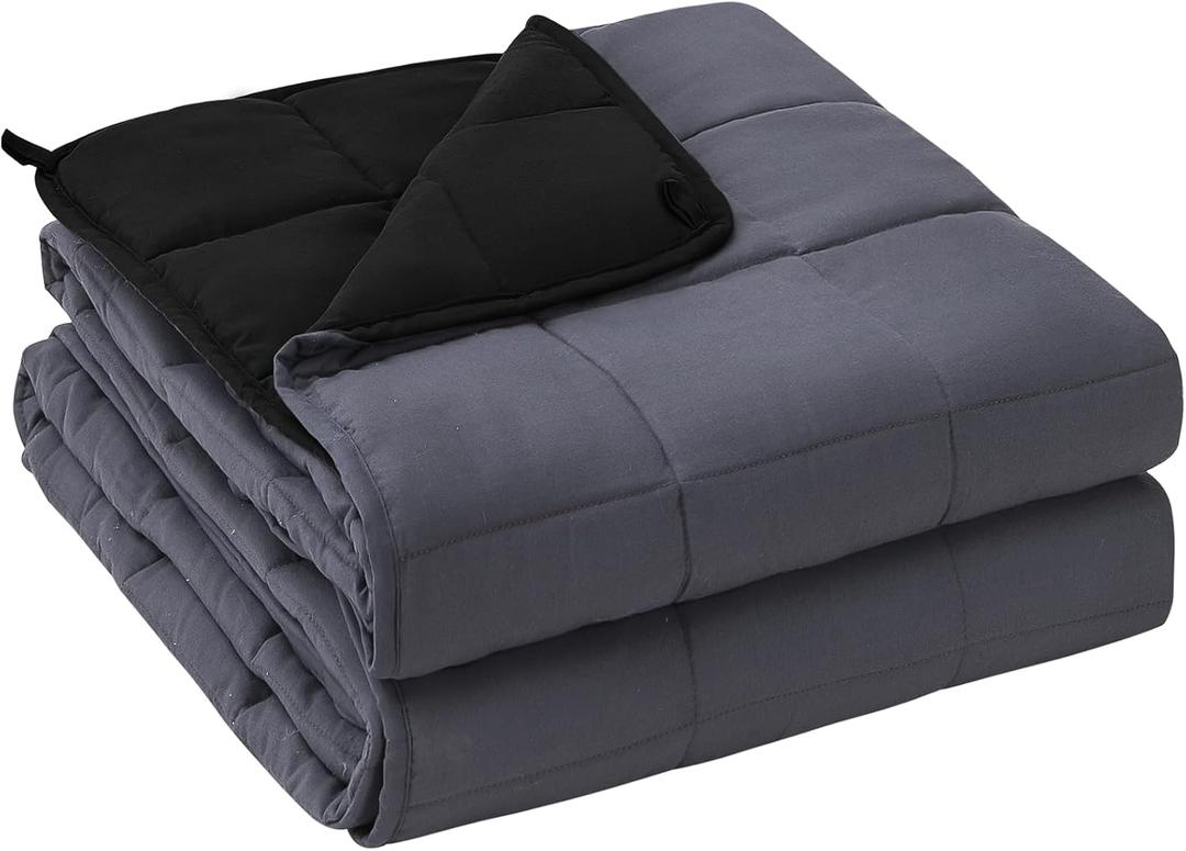 yescool Weighted Blanket for Adults (25 lbs, 60" x 80", Grey& Black) Cooling Heavy Blanket for Sleeping Perfect for 240-260 lbs, Queen Size Breathable Blanket with Premium Glass Bead, Machine Washable