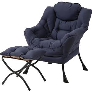 Tiita Modern Large Accent Chair with Ottoman, Navy, Comfy Leisure Sofa Armchair with Ottoman, Reading Chair with Footrest for Bedroom, Living Room, Dorm Rooms
