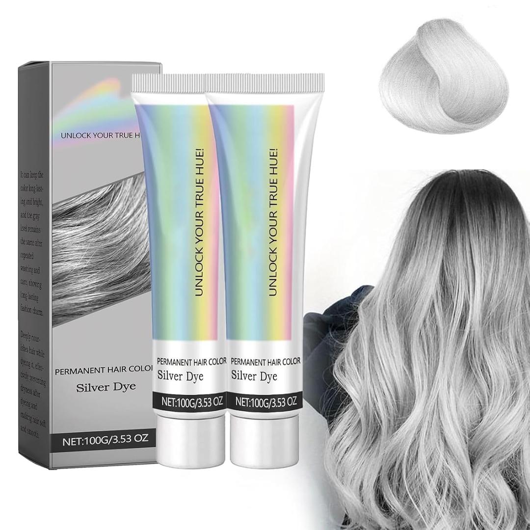 Silver Hair Dye - Silver Color for Dark Hair, Plant-Infused Temporary Vibrant Shade(2PCS)