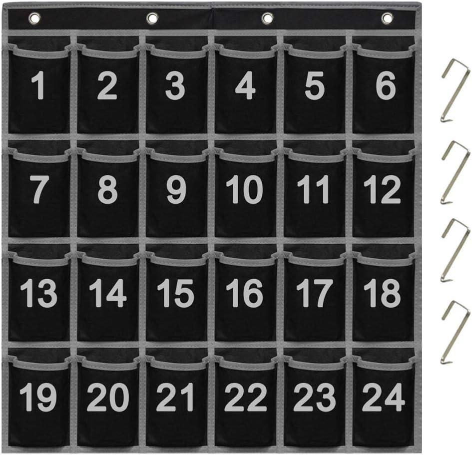 Eamay 24 Numbered Classroom Pocket Charts for Cell Phones and Calculators Holder Wall Door Mount Hanging Organizer