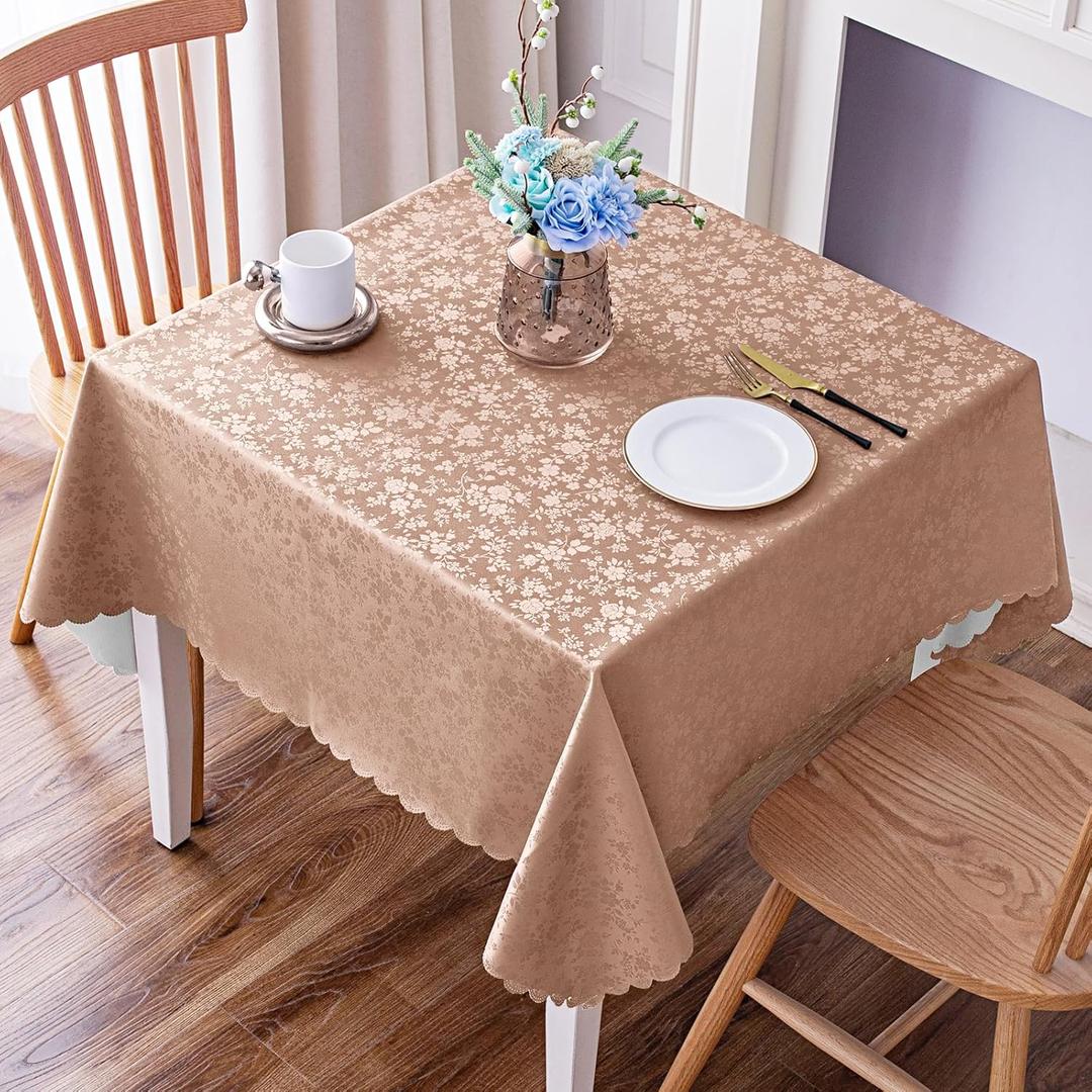 Smiry Square Table Cloth, Waterproof Heavy Duty Vinyl Tablecloths, Wipeable Washable Table Cover for Kitchen and Dining Room (Tan, 54" x 54")