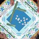 BNHJKFQZ Blue Green Tropical Chinoiserie Mahjong Mat 31.5" x 31.5", Coastal Chinese Pagoda Non-Slip Noise Reduction Mahjong Table Cover Accessories for Dominoes Poker Card Board and Tile Games Gifts