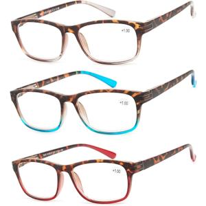 Reading Glasses 3 Pair Great Value Stylish Readers Fashion Men and Women Glasses for Reading +2.75 (Set of Havana Clear, Havana Red, Havana Blue)