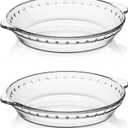Sweejar Glass Pie Pan for Baking(2 pack), 9.5 Inches Round Baking Dish for Dinner, Non-Stick Pie Plate with Soft Wave Edge for Apple Pie, Pumpkin Pie, Pot Pies