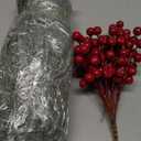 60 Pcs Artificial Christmas Snow Pine Branches with Red Berry Stems, Snowy Faux Greenery Norfolk Pine Cypress Leaves Stems, Berries White Frosted Fake Foliage Pine Needle Picks for Garland Home Decor