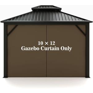 Gazebo Universal Replacement Privacy Curtain Hugline 10' x 12' Gazebo Side Wall Outdoor Privacy Panel with Zipper (Brown)