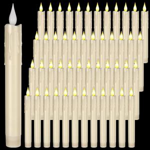 Baquler 48 Pcs 7.5 Inch Ivory Flameless Taper Candles LED Candle Sticks Battery Operated Flickering LED Candlestick Window Plastic Candle for Wedding Halloween Christmas Decor(No Battery)