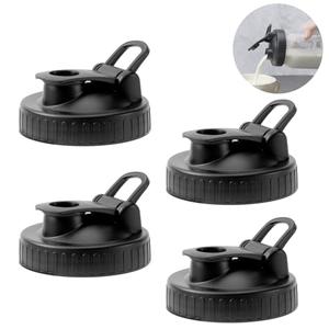 FyndraX Pour Spout Lids for Ball Regular Mouth Mason Jars, Airtight Canning Jar Flip Cap Top Lid for Drinking, Salad, Dressing Pouring, Leak-Proof, Black Pack of 4