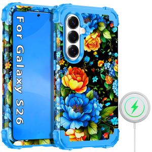 Hekodonk for Galaxy S26 Case Magnetic,[Compatible with MagSafe] Three Layer Heavy Duty Shockproof Hard Plastic+Soft Silicone Full Protective Case for Samsung Galaxy S26 6.3 inch,Blue Black