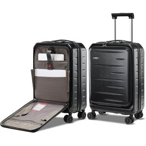 CENSIEN Carry On Luggage 22149 Airline Approved, 20 Inch Lightweight ABS+PC Hard Shell Suitcases with Front Pocket, Spinner Wheels, TSA Lock (Black, 1PC), Carry on - 20 Inch - Front Open