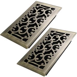 Howeall 4x8 Inches 2 Pack Heavy Duty Walkable Floor Register - Easy Adjust Air Supply Lever Decorative Floor Vent Covers, Savannah Design Vent Covers for Home - Antique Brass