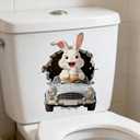 Easter Bunny Wall Decal - Removable Self-Adhesive Driving Rabbit Sticker, 30 * 40 cm Fun Easter Egg Home Decor for Living Room, Bedroom, Kitchen, Party