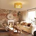 Rattan Ceiling Light Fixture, 3 Light Bohemian Modern Woven Ceiling Light, Boho Flush Mount Ceiling Light for Bedroom Living Room Dining Room, Bulb Not Included