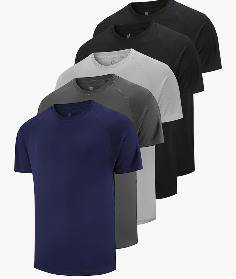 5 Pack Men's Dry Fit T Shirts Athletic Running Gym Workout Short Sleeve Tee Shirts for Men.S