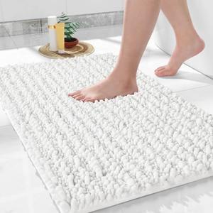 Yimobra Large Bathroom Rugs Non Slip Washable 36x24 Inch - Ultra Soft Absorbent Chenille Bath Mat, Quick Dry Shaggy Floor Carpet for Tub Shower, White Home Decor Accessories