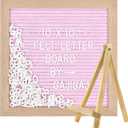 Felt Letter Board with Letters Changeable, Frame Wooden Message Board, Numbers, Symbols & Letters 340 Piece, Tripod Stand, for Baby Announcements, Milestones, Tabletop Decor, Wedding Party Decor (Pink)