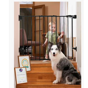 Babelio Baby Gate for Stairs & Doorways, 26-43" W 28" H No Bottom Bar| Easy Installation| One-Handed Operation| Auto-Close| Hardware Mount (Drill Needed) Safety Dog/Pet Gate (Brown Wood Pattern)